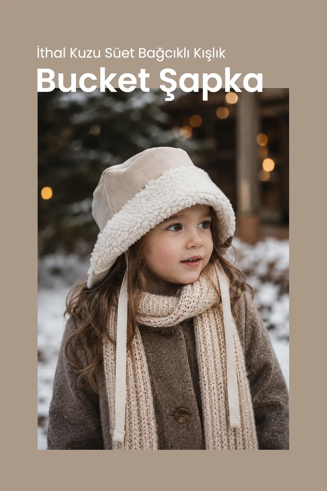 İthal Kuzu Süet Bağcıklı Kışlık Bucket Şapka çocuk şapka