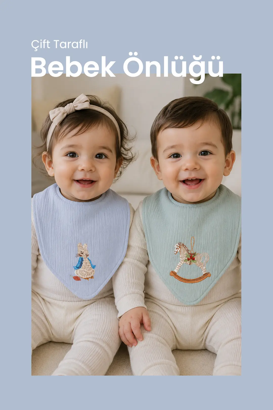 Çift Taraflı Bebek Önlüğü İkili Takım ( önlük mama önlüğü salya bezi)