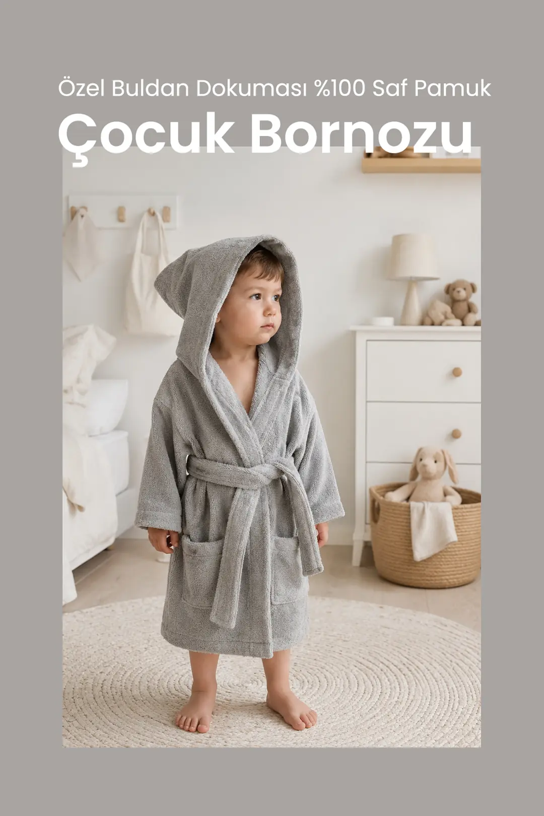 Özel Buldan Dokuması %100 Saf Pamuk Çocuk Bornozu banyo born