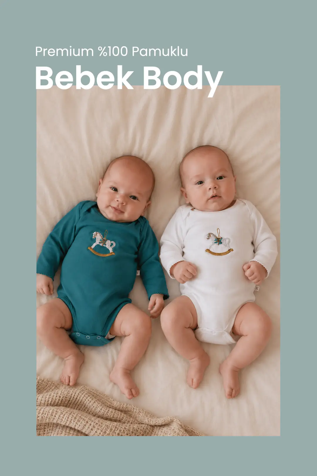 Premium %100 pamuklu Çıt çıtlı Nakışlı Uzun Kollu Bebek Zıbın Body 2li Set Takım