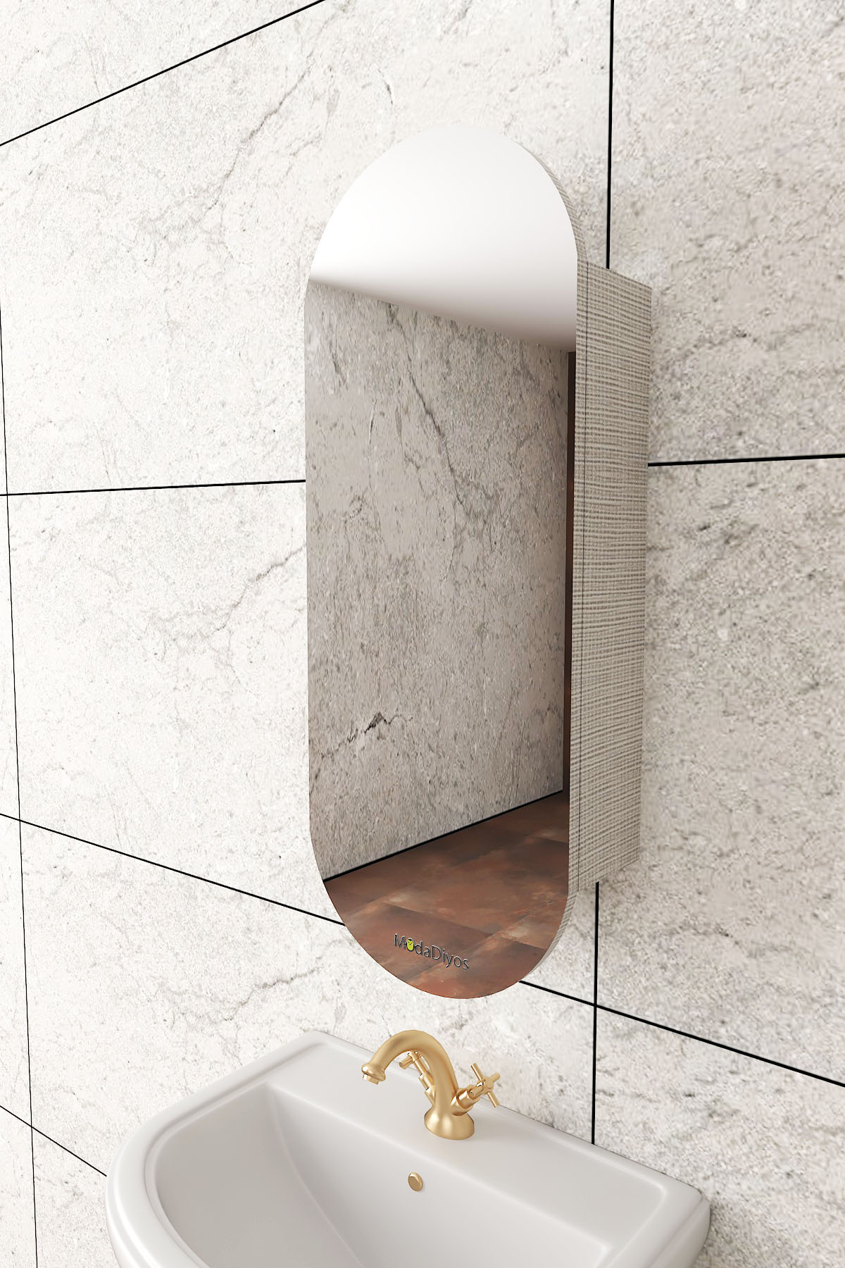 Elise Lavabo Üstü Banyo Dolabı ( MDF ) Koton Vizon - Banyo Mobilyası