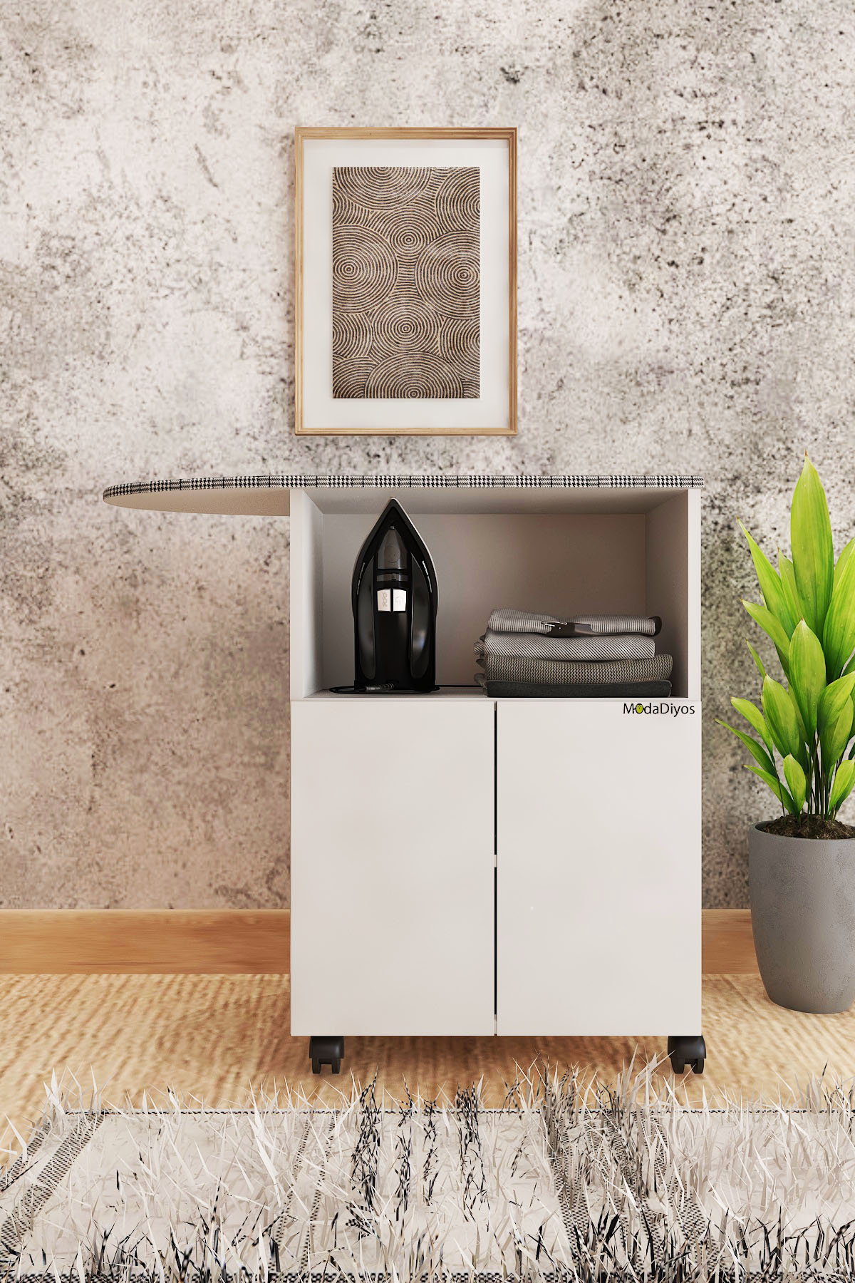 Ütü Masası Altı 2 Kapaklı Dolap | Çamaşır & Depolama Düzenleyici – 2'si 1 Arada - Banyo Mobilyası / Banyo Dolabı